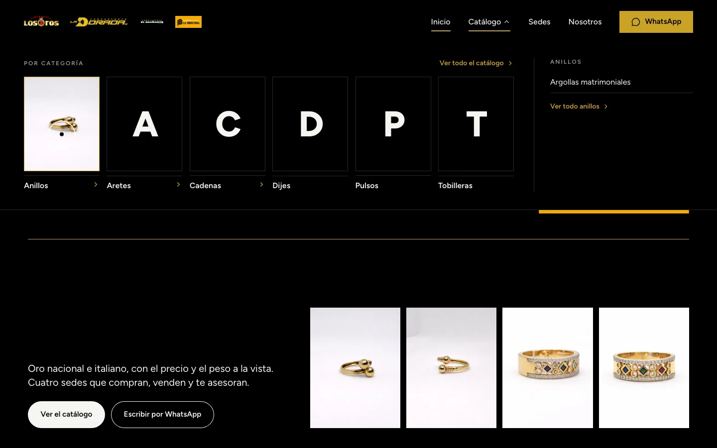 Category and subcategory menu.